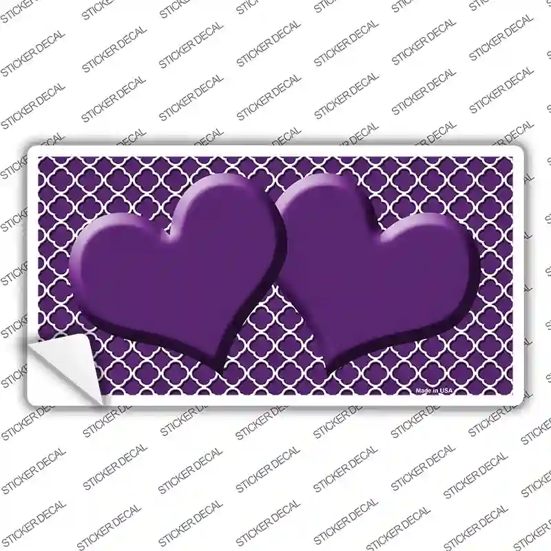 Purple White Quatrefoil Purple Center Hearts Novelty Sticker Decal