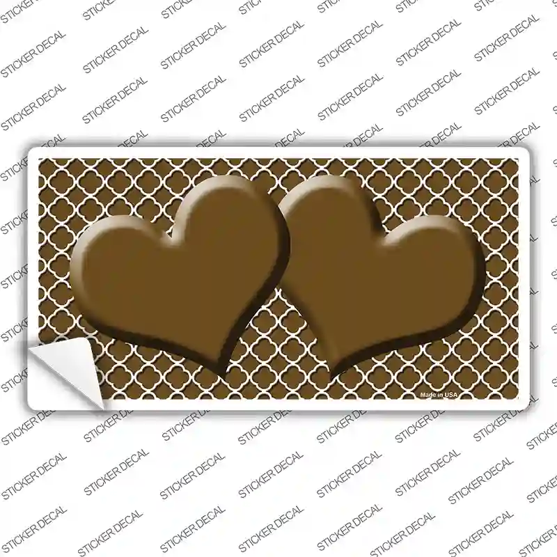 Brown White Quatrefoil Brown Center Hearts Novelty Sticker Decal