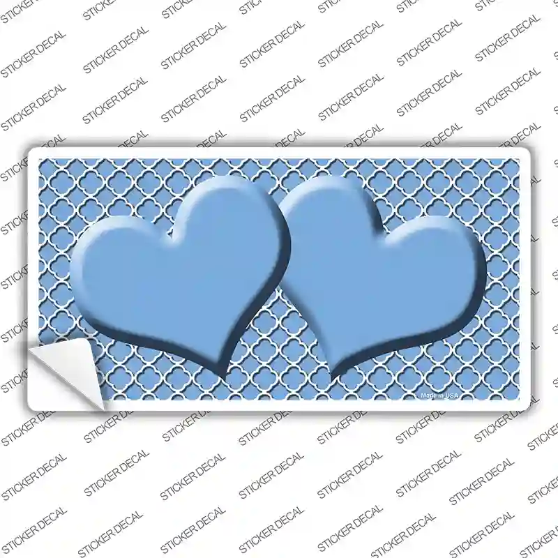 Light Blue White Quatrefoil Light Blue Center Hearts Novelty Sticker Decal