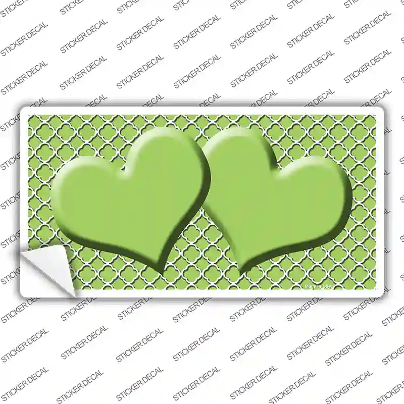 Lime Green White Quatrefoil Lime Green Center Hearts Novelty Sticker Decal