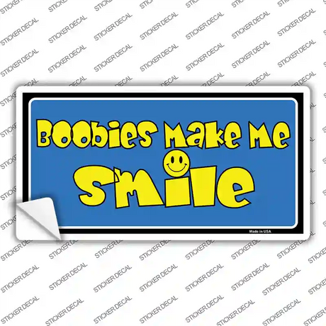 Boobies Make Me Smile Blue Novelty Sticker Decal