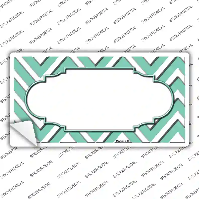 Mint White Chevron Center Scallop Novelty Sticker Decal