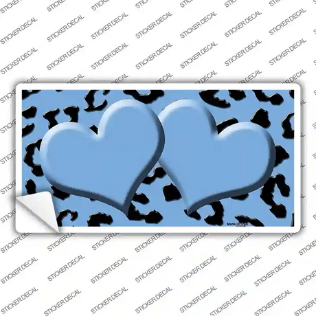 Light Blue Black Cheetah Light Blue Center Hearts Novelty Sticker Decal