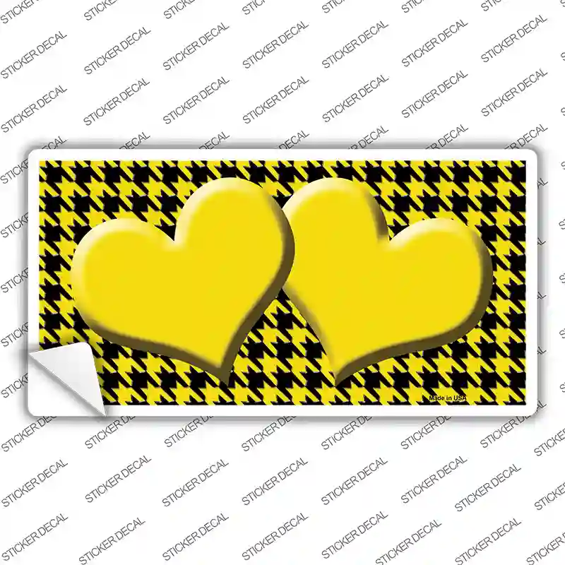 Yellow Black Houndstooth Yellow Center Hearts Novelty Sticker Decal