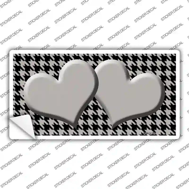 Grey Black Houndstooth Grey Center Hearts Novelty Sticker Decal