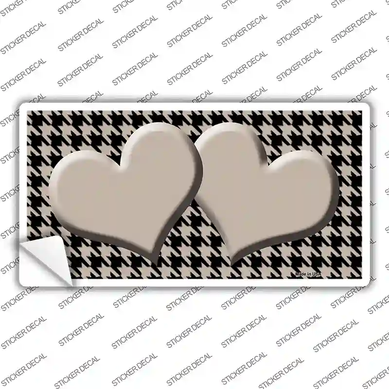 Tan Black Houndstooth Tan Center Hearts Novelty Sticker Decal
