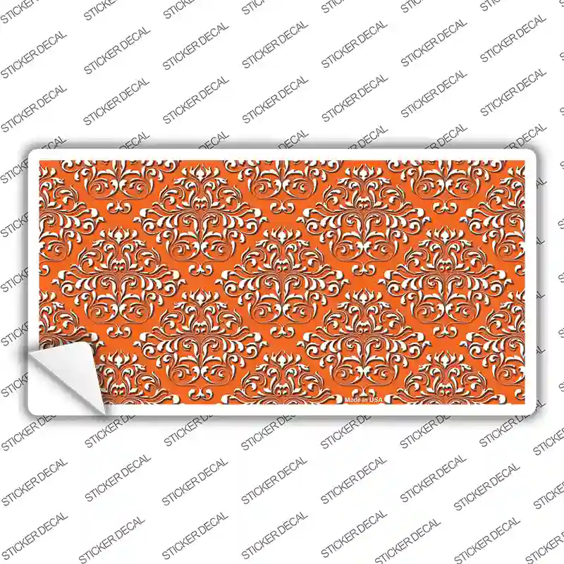 Orange White Damask Novelty Sticker Decal