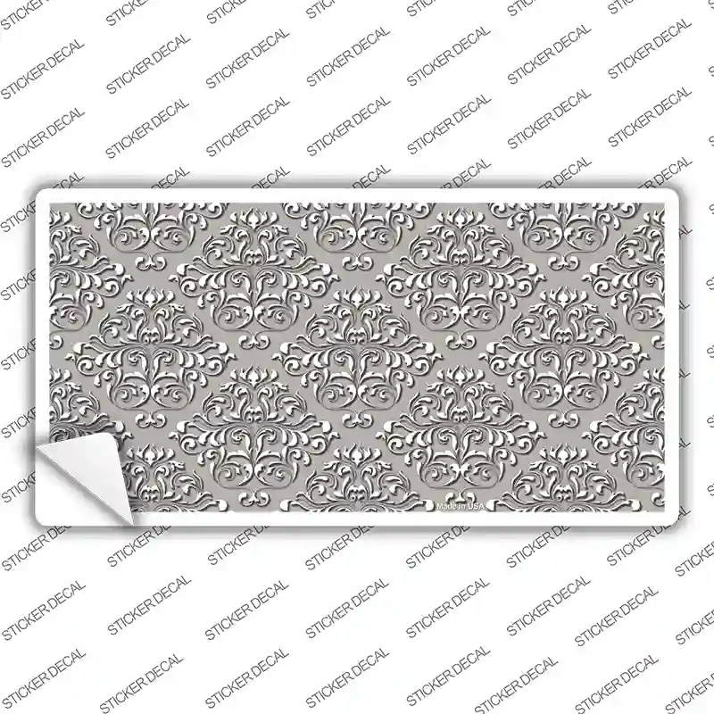 Grey White Damask Novelty Sticker Decal