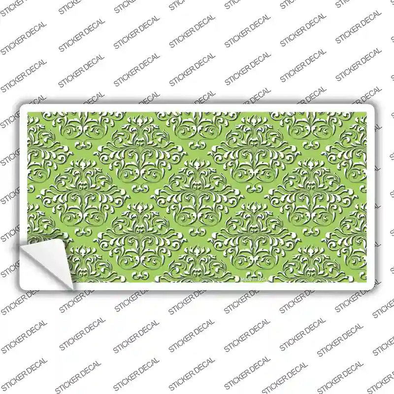 Lime Green White Damask Novelty Sticker Decal