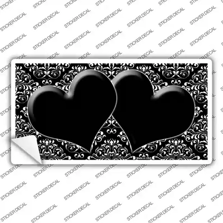 Black White Damask Center Hearts Novelty Sticker Decal