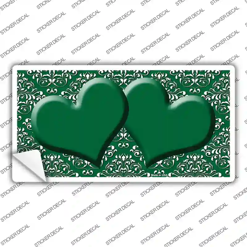 Green White Damask Center Hearts Novelty Sticker Decal
