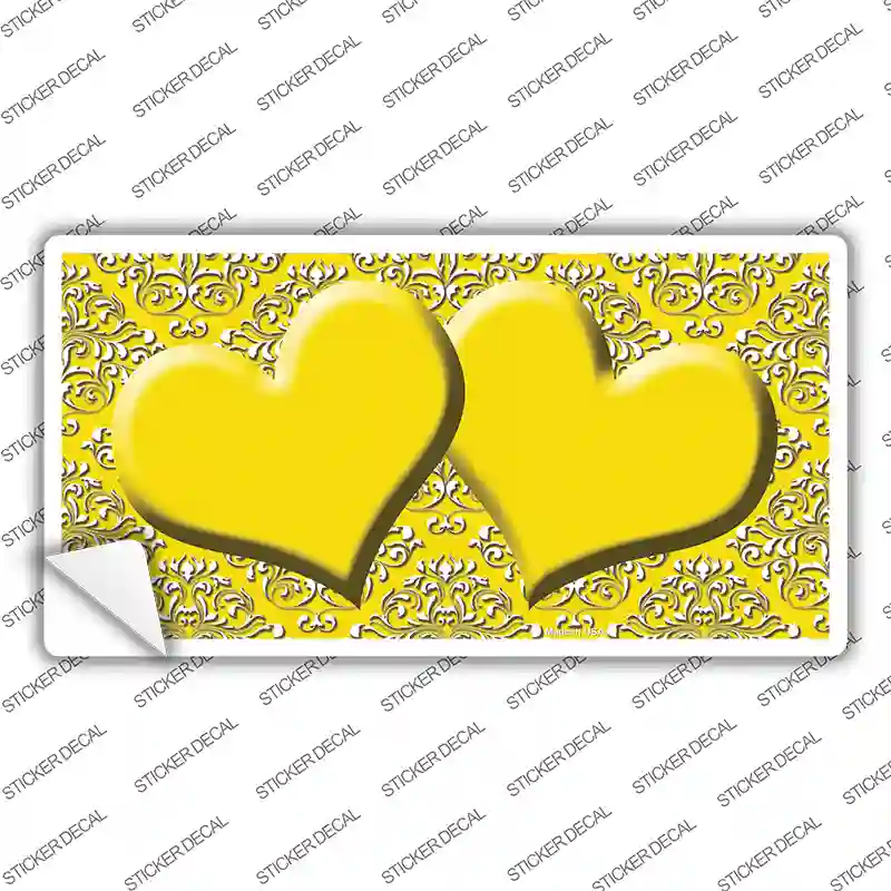 Yellow White Damask Center Hearts Novelty Sticker Decal