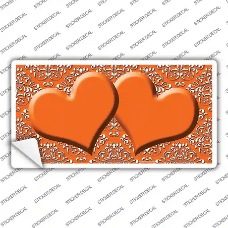 Orange White Damask Center Hearts Novelty Sticker Decal