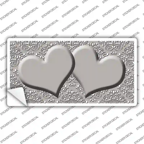 Grey White Damask Center Hearts Novelty Sticker Decal