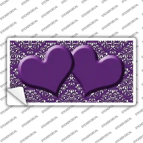 Purple White Damask Center Hearts Novelty Sticker Decal