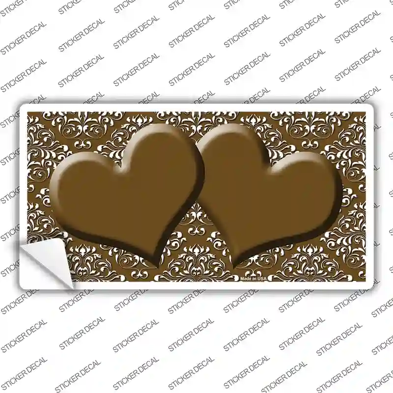 Brown White Damask Center Hearts Novelty Sticker Decal