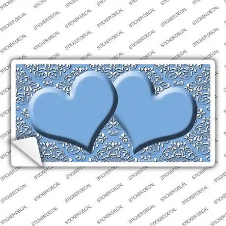 Light Blue White Damask Center Hearts Novelty Sticker Decal