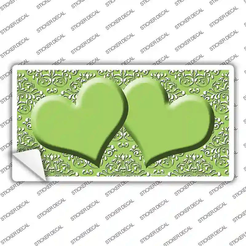Lime Green White Damask Center Hearts Novelty Sticker Decal