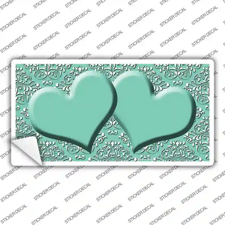 Mint White Damask Center Hearts Novelty Sticker Decal