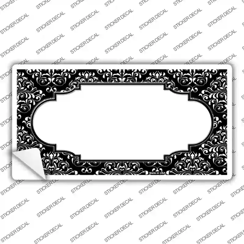 Black White Damask Center Scalloped Center Novelty Sticker Decal