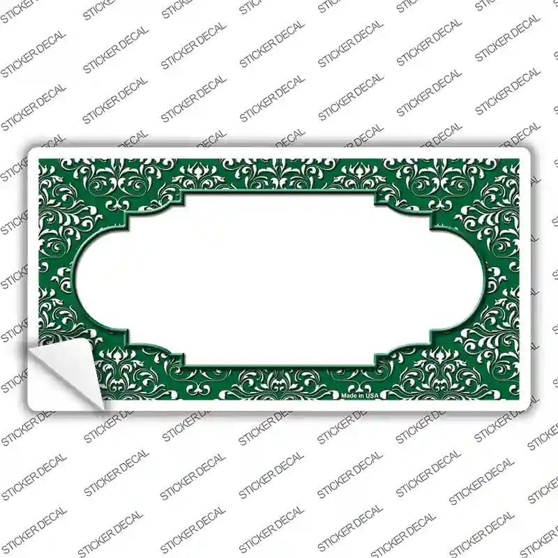 Green White Damask Center Scalloped Novelty Sticker Decal