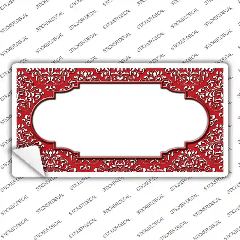 Red White Damask Center Scalloped Novelty Sticker Decal