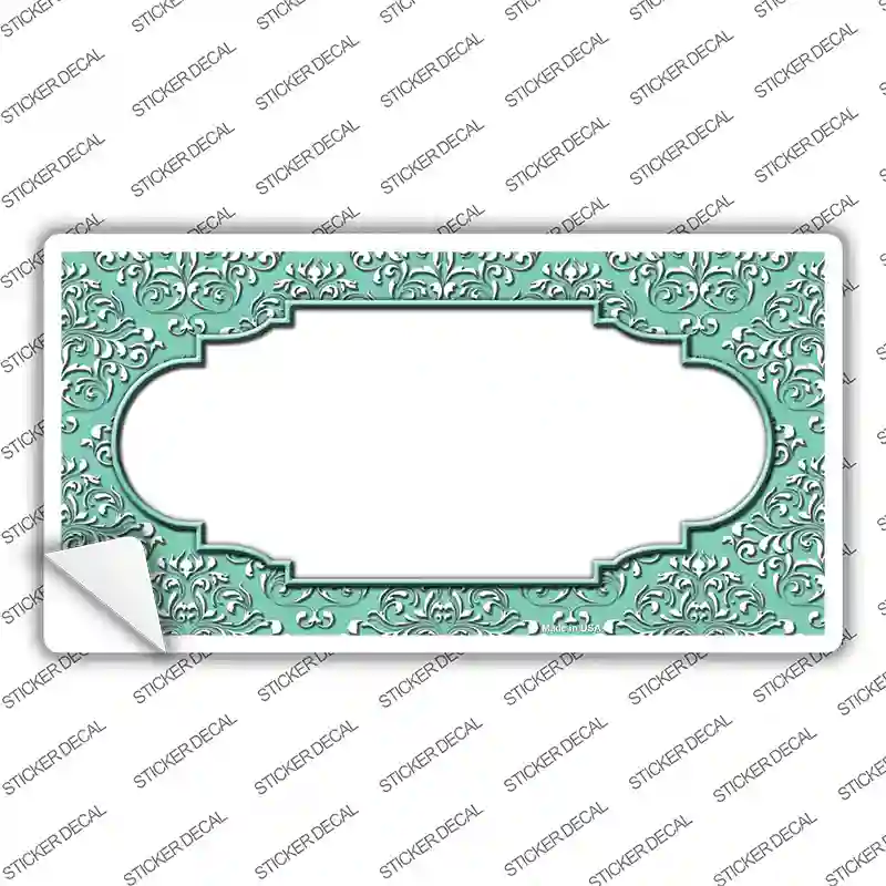 Mint White Damask Center Scalloped Novelty Sticker Decal