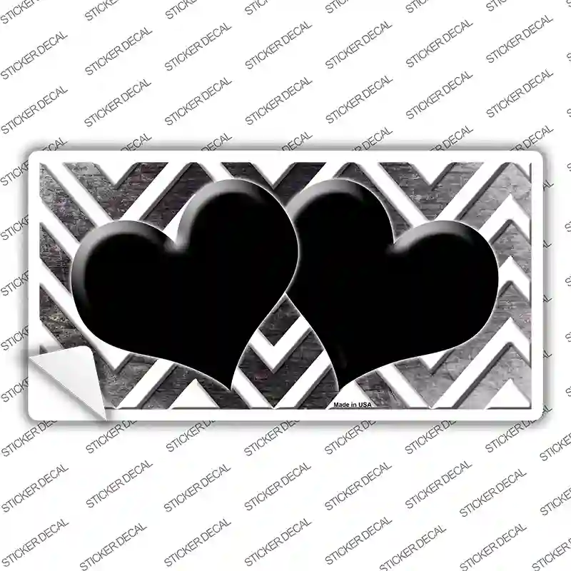 Black White Hearts Chevron Oil Rubbed Novelty Sticker Decal