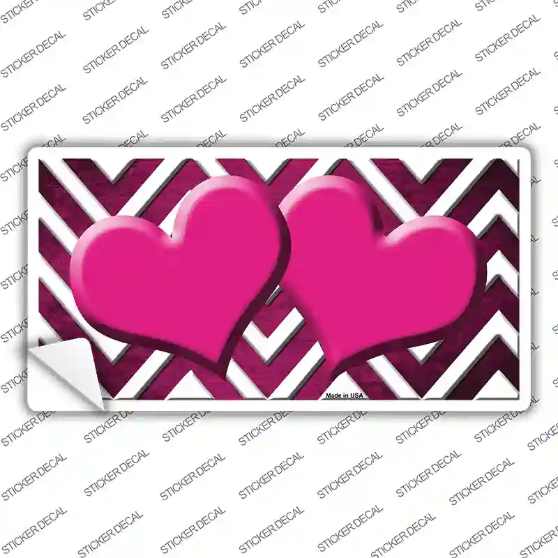 Pink White Hearts Chevron Oil Rubbed Novelty Sticker Decal