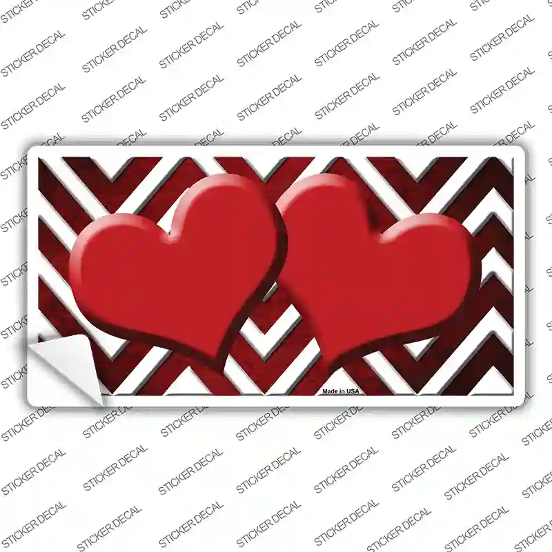 Red White Hearts Chevron Oil Rubbed Novelty Sticker Decal