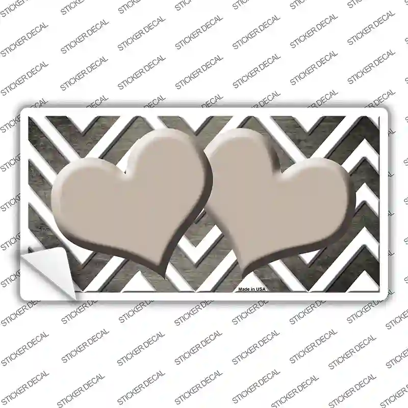 Tan White Hearts Chevron Oil Rubbed Novelty Sticker Decal