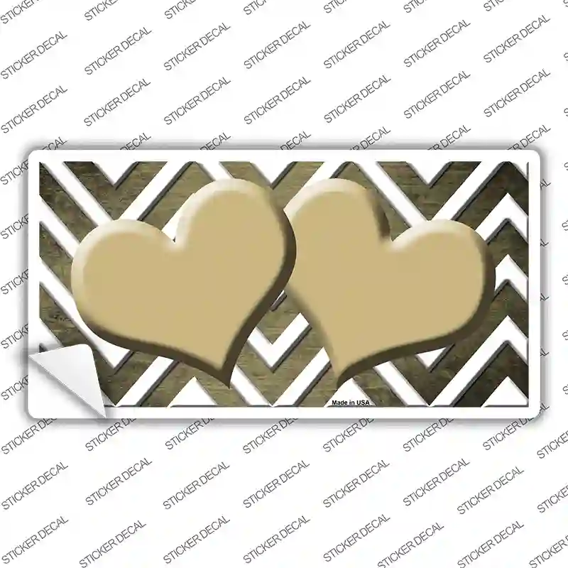 Gold White Hearts Chevron Oil Rubbed Novelty Sticker Decal