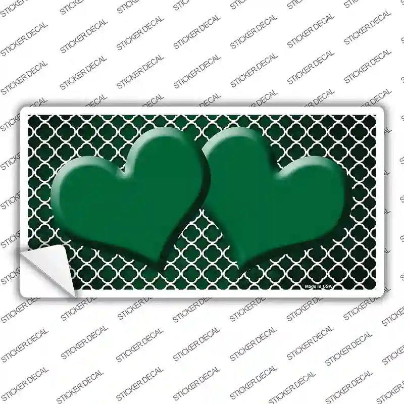 Green White Quatrefoil Hearts Oil Rubbed Novelty Sticker Decal