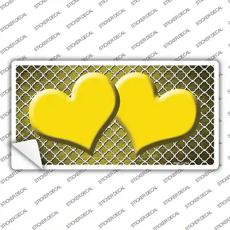 Yellow White Quatrefoil Hearts Oil Rubbed Novelty Sticker Decal