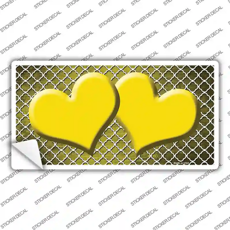 Yellow White Quatrefoil Hearts Oil Rubbed Novelty Sticker Decal