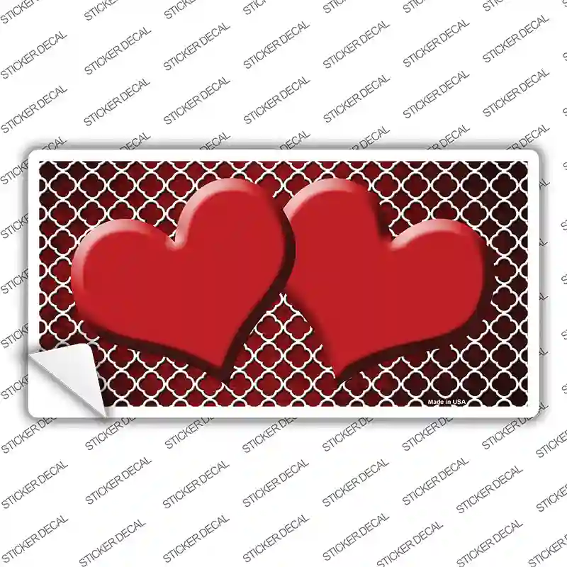 Red White Quatrefoil Hearts Oil Rubbed Novelty Sticker Decal