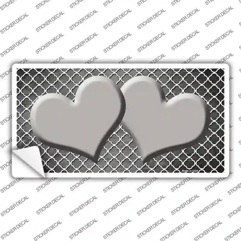 Gray White Quatrefoil Hearts Oil Rubbed Novelty Sticker Decal