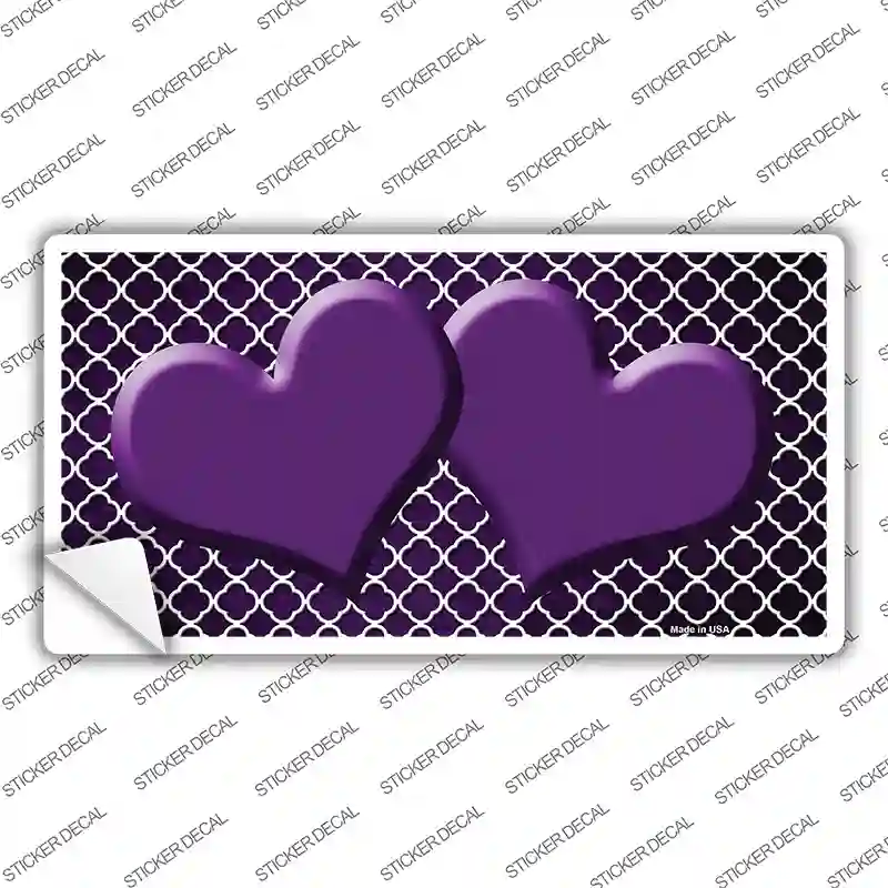Purple White Quatrefoil Hearts Oil Rubbed Novelty Sticker Decal