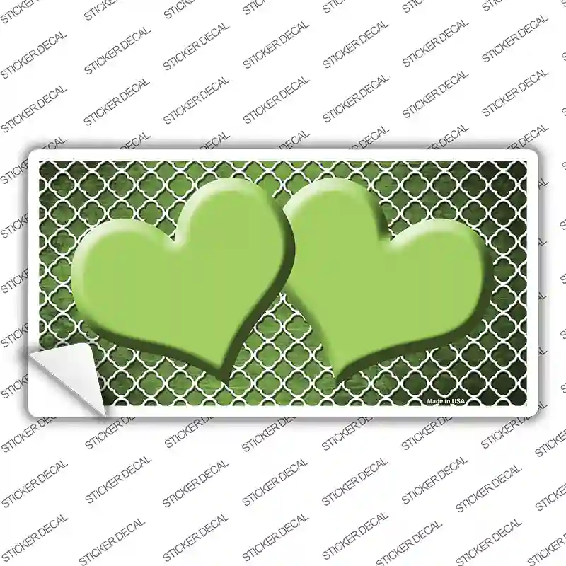Lime Green White Quatrefoil Hearts Oil Rubbed Novelty Sticker Decal