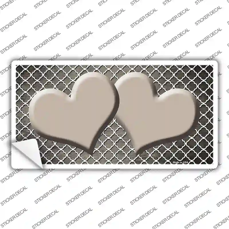 Tan White Quatrefoil Hearts Oil Rubbed Novelty Sticker Decal