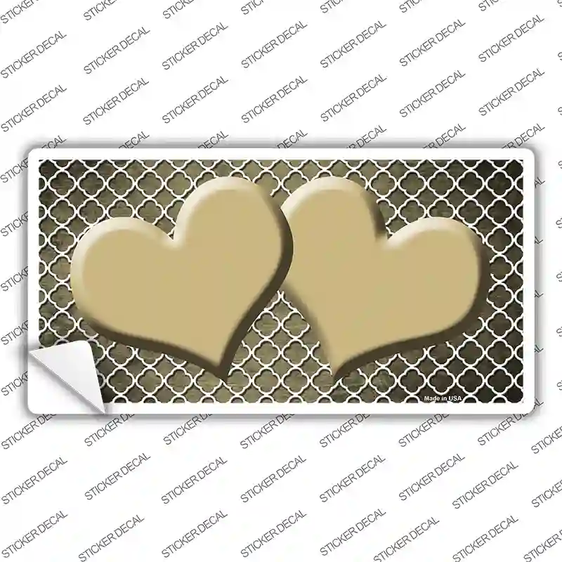 Gold White Quatrefoil Hearts Oil Rubbed Novelty Sticker Decal