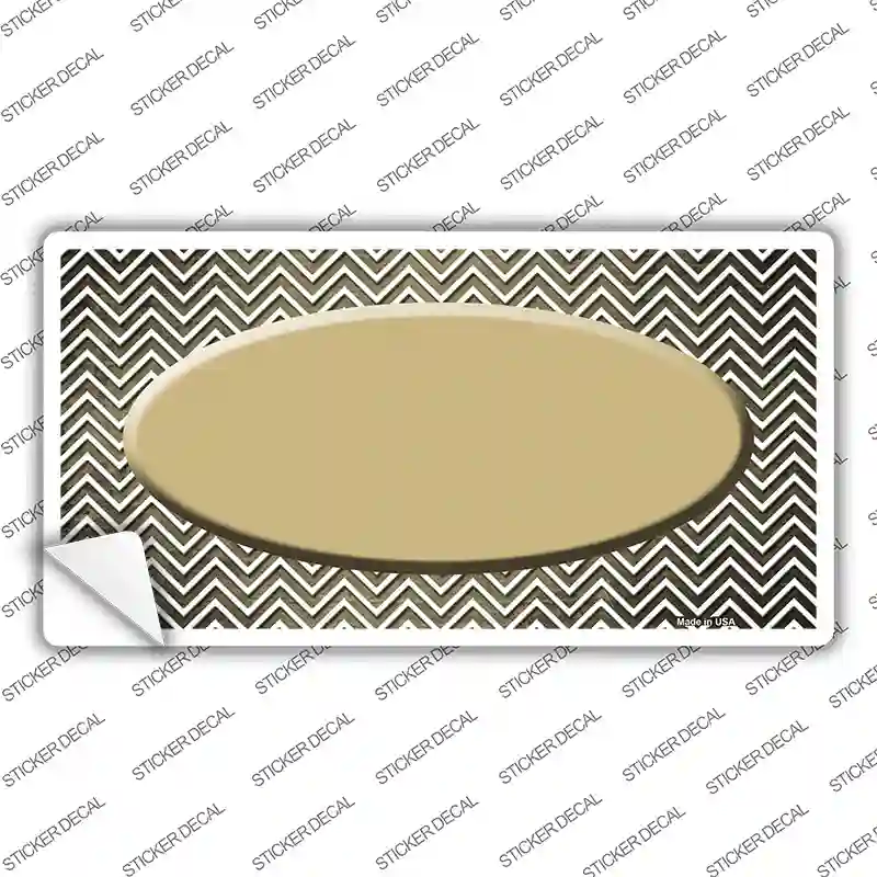 Gold White Small Chevron Oval Oil Rubbed Novelty Sticker Decal