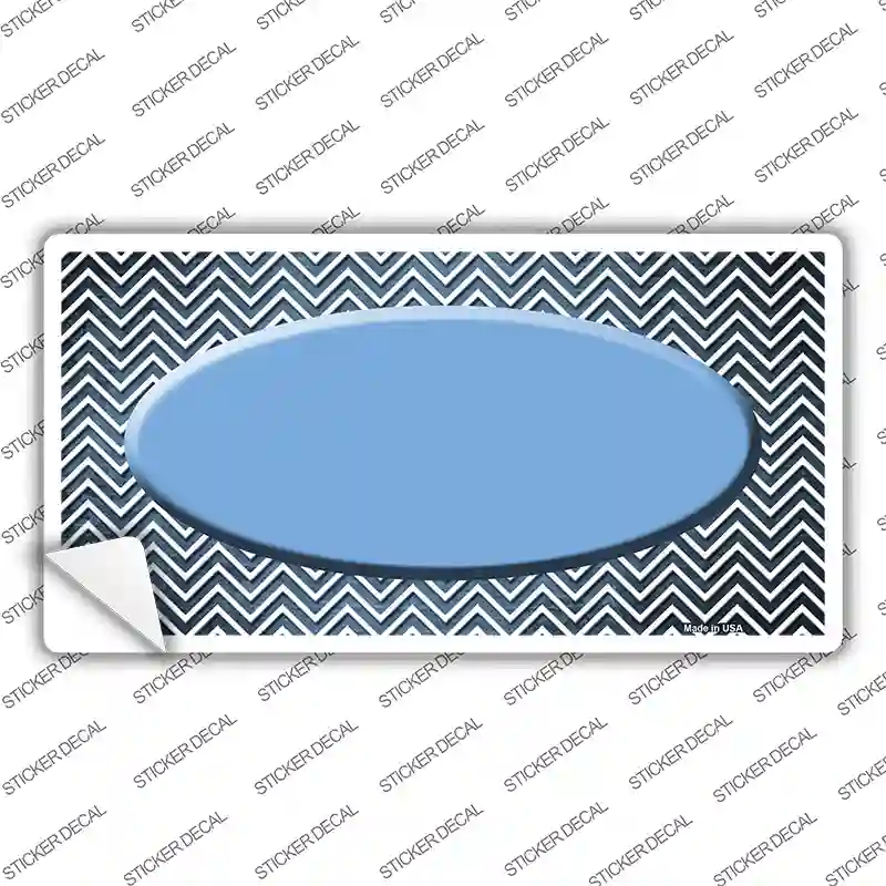 Light Blue White Small Chevron Oval Oil Rubbed Novelty Sticker Decal