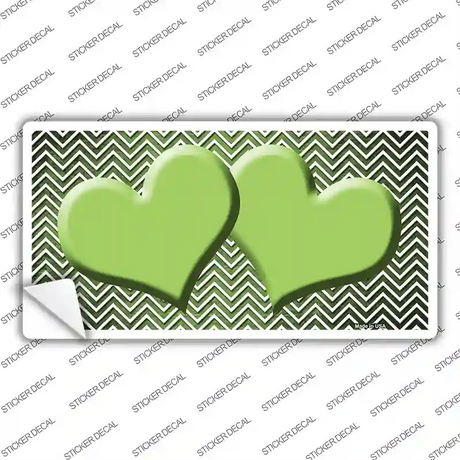 Lime Green White Small Chevron Hearts Oil Rubbed Novelty Sticker Decal