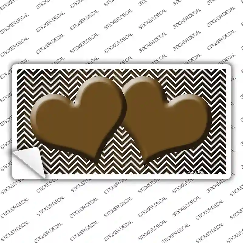 Brown White Small Chevron Hearts Oil Rubbed Novelty Sticker Decal