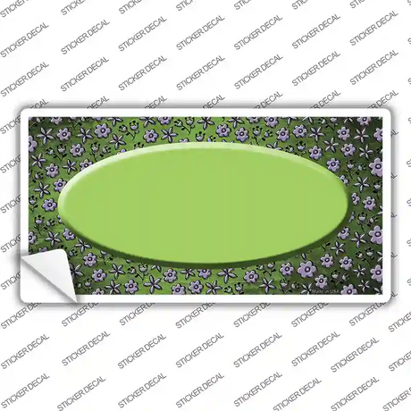 Lime Green Purple Flowers Oval Oil Rubbed Novelty Sticker Decal