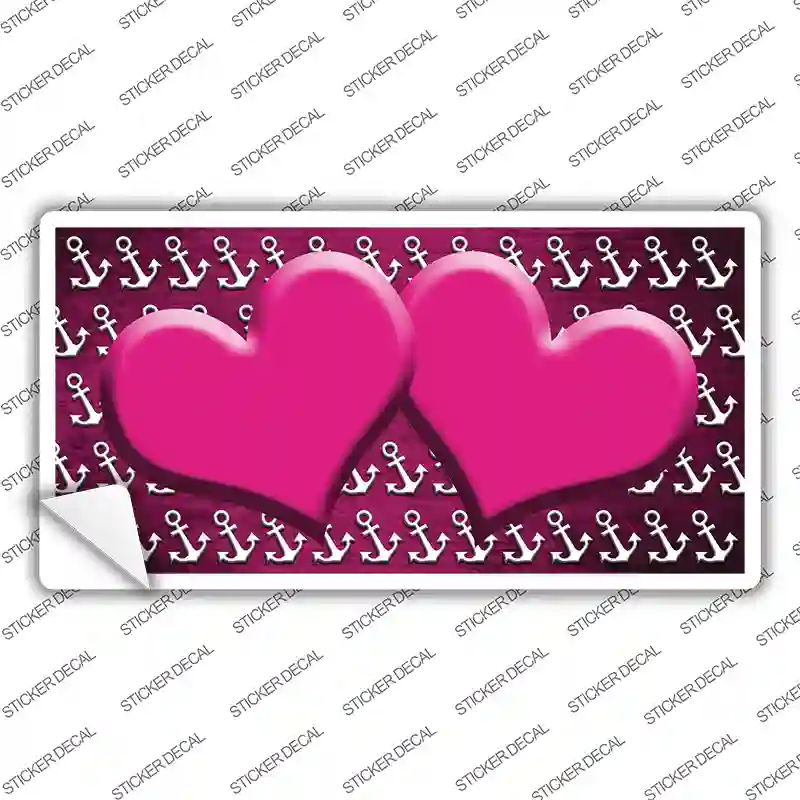 Pink White Anchor Hearts Oil Rubbed Novelty Sticker Decal