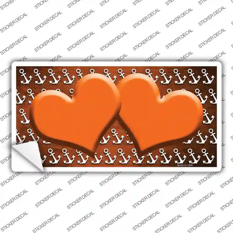 Orange White Anchor Hearts Oil Rubbed Novelty Sticker Decal