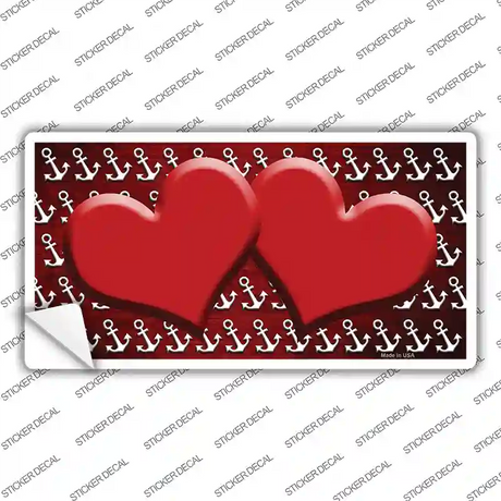 Red White Anchor Hearts Oil Rubbed Novelty Sticker Decal