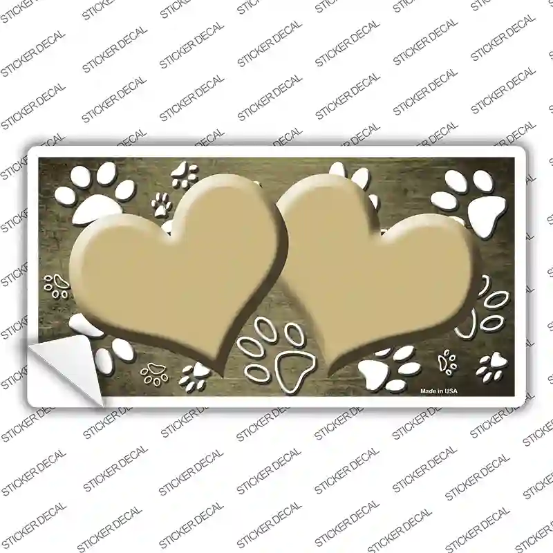 Paw Heart Gold White Novelty Sticker Decal